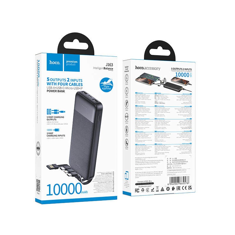 Power Bank 10000mAh with 4 Built-in Cables (J163) - Image 2