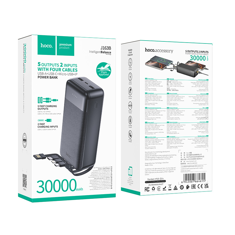 Power Bank 30000mAh with 4 Built in Cables (J163B) - Image 2