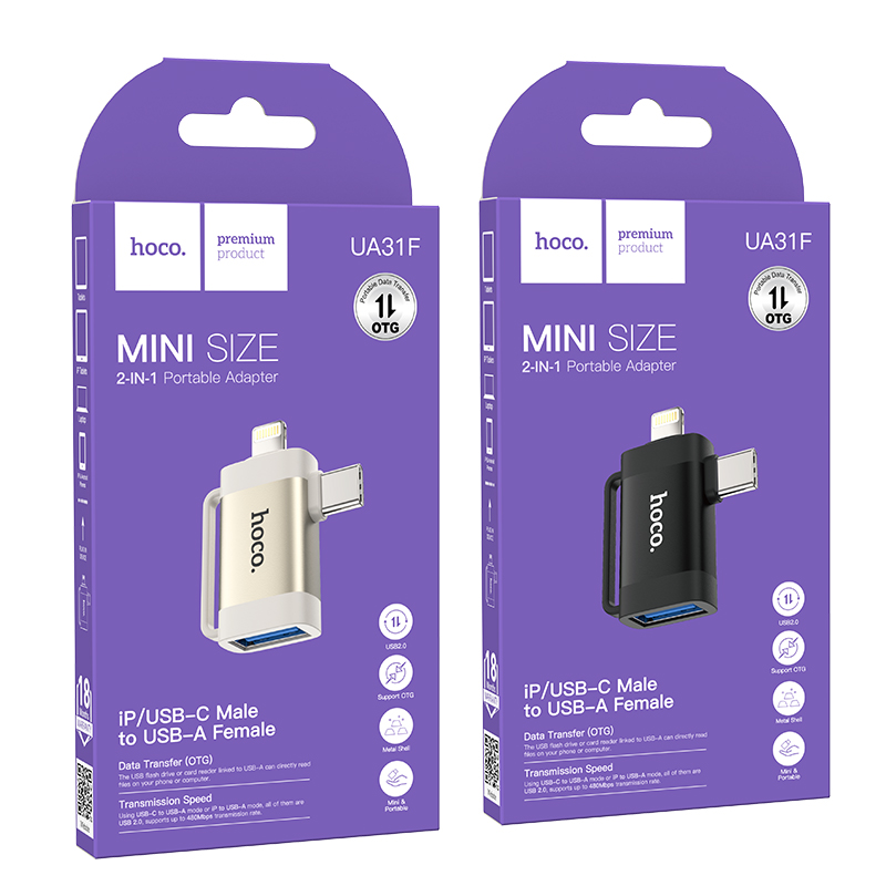 Lightning Male/usb-c Male to USB Female OTG 2-in-1 Adapter (UA31F) - Image 3