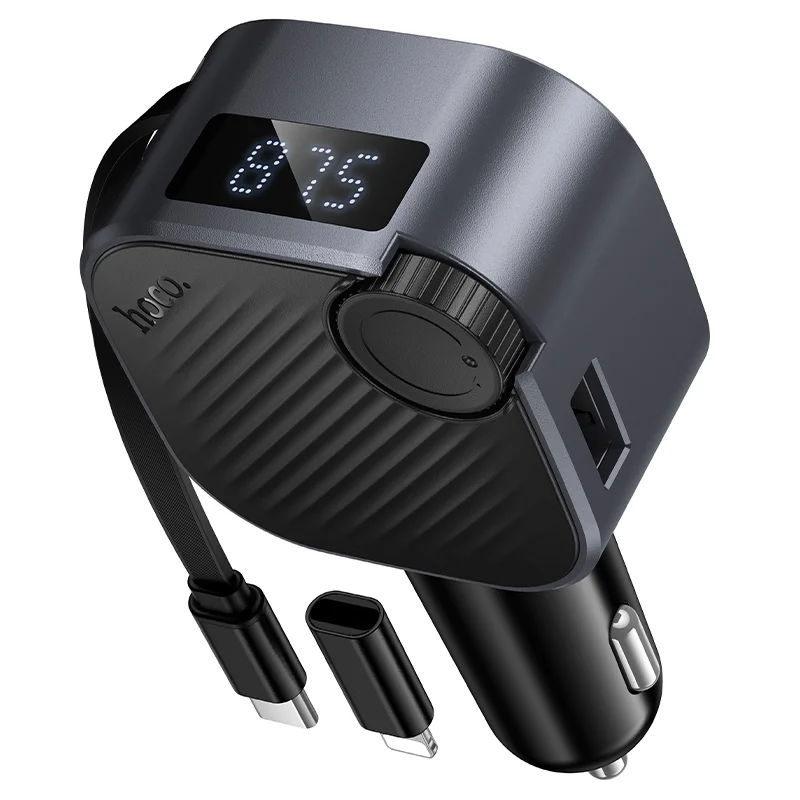 E167 Hero 45W (1A1C) car BT FM transmitter with retractable Type-C cable