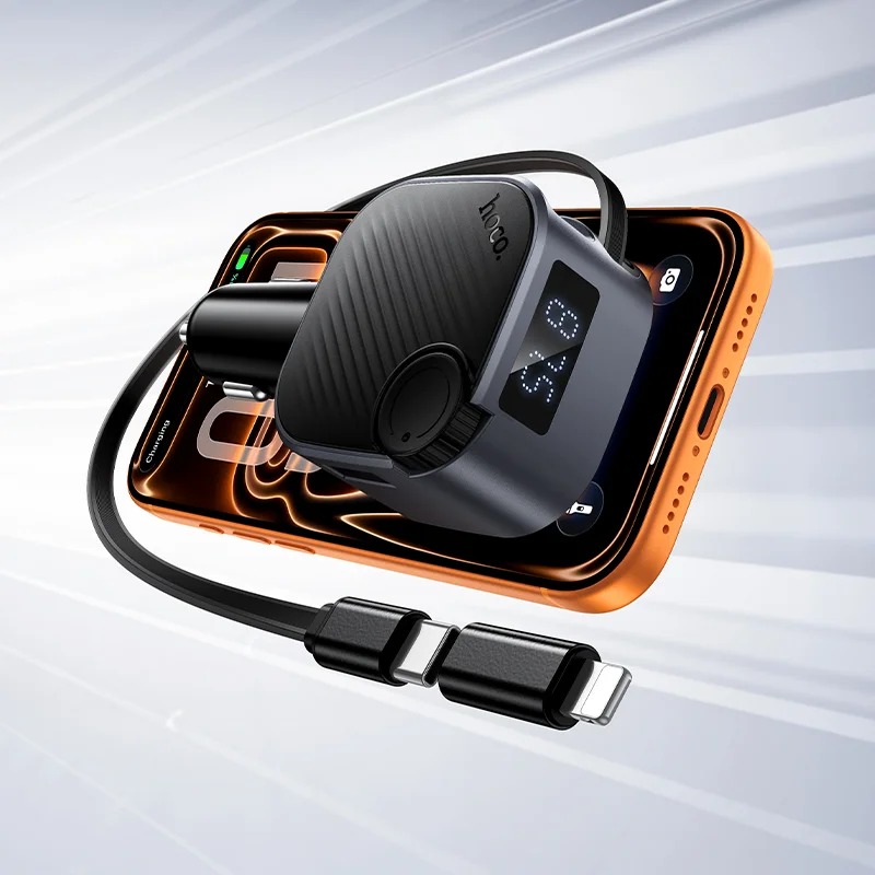 E167 Hero 45W (1A1C) car BT FM transmitter with retractable Type-C cable – View 6